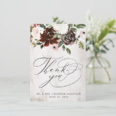Boho Burgundy Pink Rose Blumenhochzeit Dankeskarte (Stehend Vorderseite)