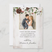 Boho Burgundy Pink Rose Blumenhochzeit Dankeskarte (Rückseite)