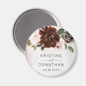 Boho Burgundy Pink Rose Blumenhochzeit Magnet (Vorderseite/Rückseite)