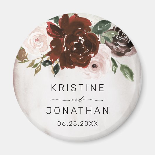 Boho Burgundy Pink Rose Blumenhochzeit Magnet (Vorne)