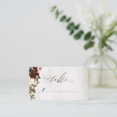 Boho Burgundy Pink Rose Blumenhochzeit Platzkarte (Stehend Vorderseite)