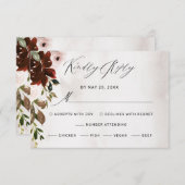 Boho Burgundy Pink Rose Blumenhochzeit RSVP Karte (Vorne/Hinten)