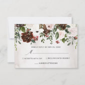 Boho Burgundy Pink Rose Blumenhochzeit RSVP Karte (Vorderseite)