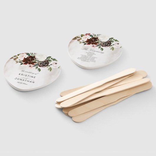 Boho Burgundy Pink Rose Floral Wedding Program Fächer (Non-assembled)