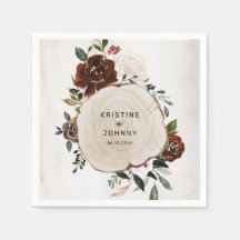 Boho Burgundy Pink Rose Floral Wood Slice Wedding