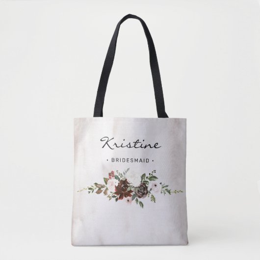 Boho Burgundy Pink Schwarz-Script-Bridesmaid Tasche (Vorderseite)