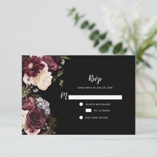 Boho Burgundy Pink White Floral UAWG | RSVP Karte (Stehend Vorderseite)