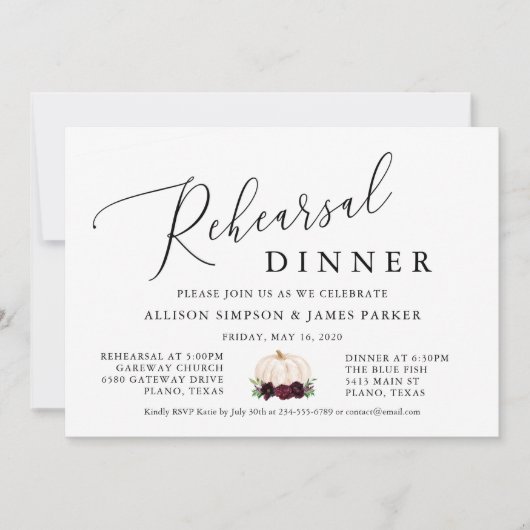 Boho Burgundy Pumpkin Fall Probe Dinner Einladung (Vorderseite)