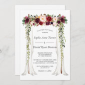 Boho Burgundy Red Pink Floral Canopy Wedding Einladung (Vorne/Hinten)