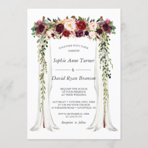 Boho Burgundy Red Pink Floral Canopy Wedding Einladung