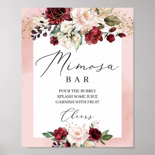 Boho burgundy Rosa Blumenmosa Bar Poster (Vorne)