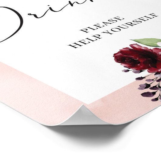 Boho burgundy Rosa Blütengoldgetränke - Schild (Ecke)