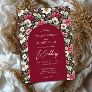 Boho burgundy rosa und weiße wilde Blume Einladung