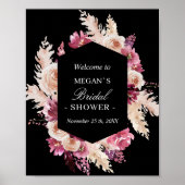 Boho Burgundy Rose Brautparty Frame Poster (Vorne)