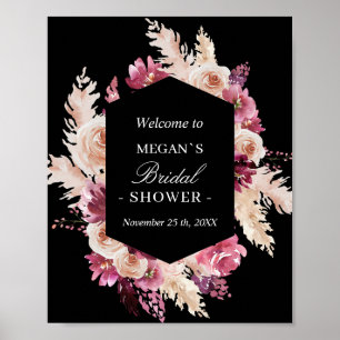 Boho Burgundy Rose Brautparty Frame Poster
