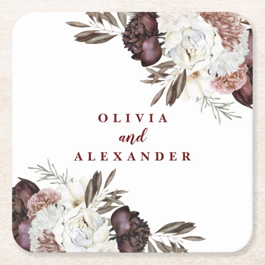 Boho Burgundy Rose fallen Blumenhochzeit Napkins Rechteckiger Pappuntersetzer (Vorderseite)