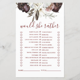 Boho Burgundy Rose fallen Brautparty Game Flyer