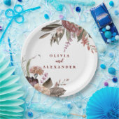 Boho Burgundy Rose fallen Hochzeit Pappteller (Party)