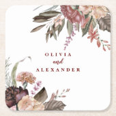 Boho Burgundy Rose fallen Hochzeit Rechteckiger Pappuntersetzer (Vorderseite)