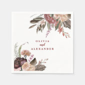 Boho Burgundy Rose fallen Hochzeit Serviette (Vorderseite)