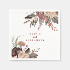 Boho Burgundy Rose fallen Hochzeit Serviette