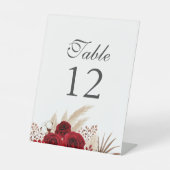Boho Burgundy Rose Pampas Grass Tischnummern Sockelschild (Vorderseite)