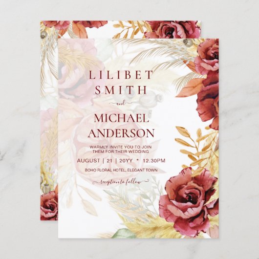 BOHO Burgundy Rose Pampas Grass Wedding (Vorne/Hinten)