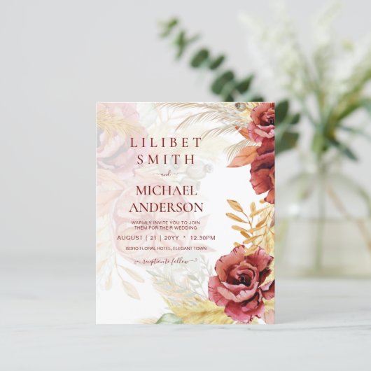 BOHO Burgundy Rose Pampas Grass Wedding (Stehend Vorderseite)