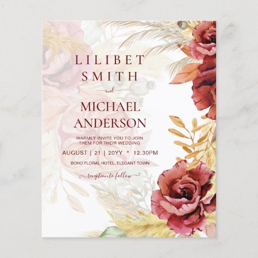 BOHO Burgundy Rose Pampas Grass Wedding (Vorderseite)