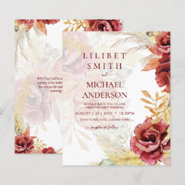 BOHO Burgundy Rose Pampas Grass Wedding