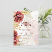 BOHO Burgundy Rose Pampas Grass Wedding Einladung (Stehend Vorderseite)