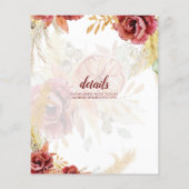 BOHO Burgundy Rose Pampas Grass Wedding Flyer (Hinten)