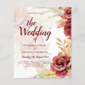 BOHO Burgundy Rose Pampas Grass Wedding Flyer (Vorne)