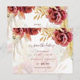 BOHO Burgundy Rose Pampas Grass Wedding Postkarte