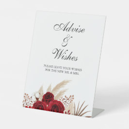 Boho Burgundy Rose Pampas Grass Wishings Sockelschild