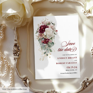 Boho Burgundy Rose Save the Date Karte