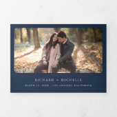 Boho Burgundy Rose Sonnenblumen Marine QR Code Hoc Dreifach Gefaltete Einladung (Cover)