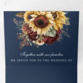 Boho Burgundy Rose Sonnenblumen Marine QR Code Hoc Dreifach Gefaltete Einladung (Innen Erste Seite)