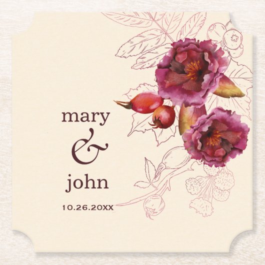 Boho Burgundy Rose Tracery Untersetzer (Vorderseite)