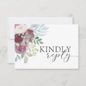 Boho Burgundy Rose Watercolor Wedding RSVP Karte (Vorderseite)