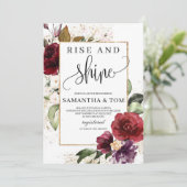 Boho burgundy rot rosa Blumenaufgang und Glanz Einladung (Stehend Vorderseite)