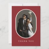 Boho Burgundy Rustic Floral Foto Wedding Dankeskarte (Vorderseite)