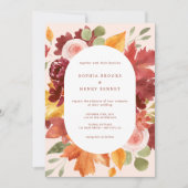 Boho Burgundy Rustic Floral Foto Wedding Einladung (Vorderseite)