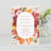 Boho Burgundy Rustic Floral Foto Wedding Einladung (Stehend Vorderseite)
