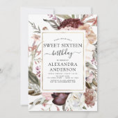 Boho Burgundy Sweet 16 Birthday Floral Einladung (Vorderseite)