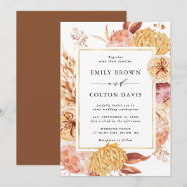 Boho Burgundy Terracotta Blume Gold Frame Wedding Einladung
