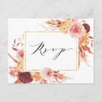 Boho Burgundy Terracotta Blume Wedding RSVP