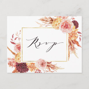 Boho Burgundy Terracotta Blume Wedding RSVP Postkarte
