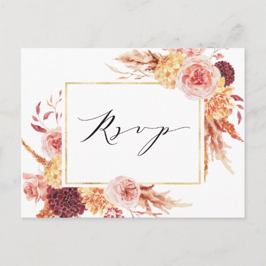 Boho Burgundy Terracotta Blume Wedding RSVP Postkarte (Vorderseite)