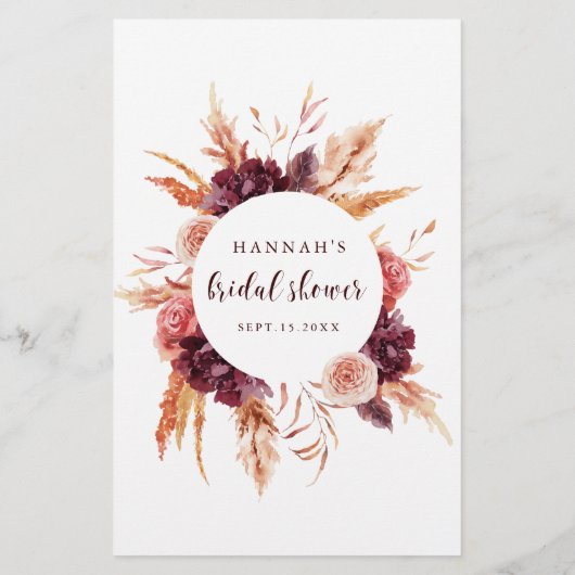 Boho Burgundy Terracotta Brautparty Game (Rückseite)